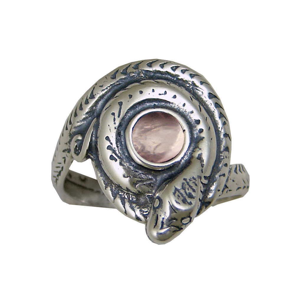 Sterling Silver Snake Ring With Rose Quartz Size 9